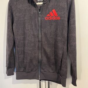 Adidas Gray and Red Zip-Up Jacket boys size 13-14